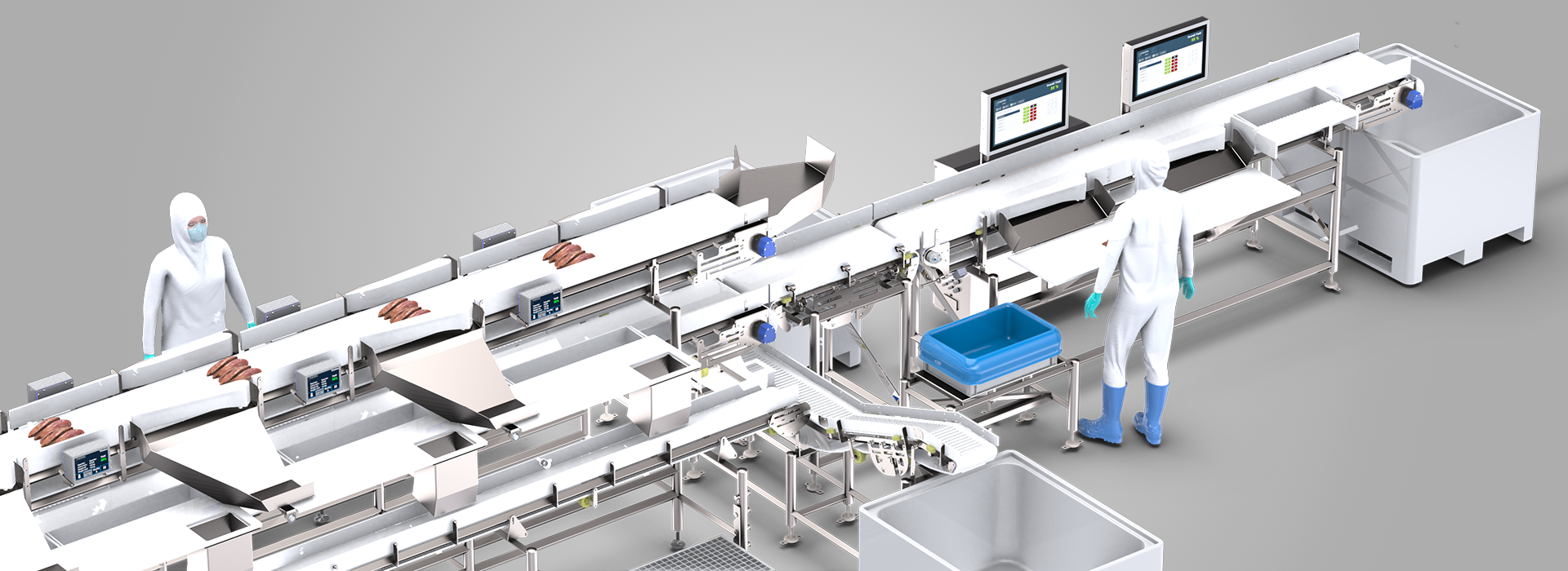 Intelligent poultry trimming line monitoring live yield, capacity, and quality per operator
