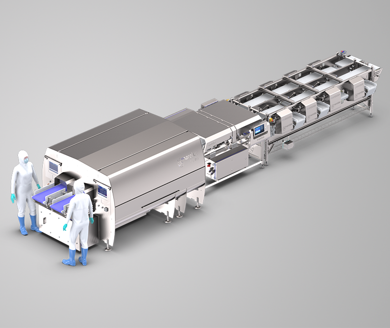 La clasificadora de vacuno MARELEC se utiliza tanto en cortes primarios enteros como en porciones de carne