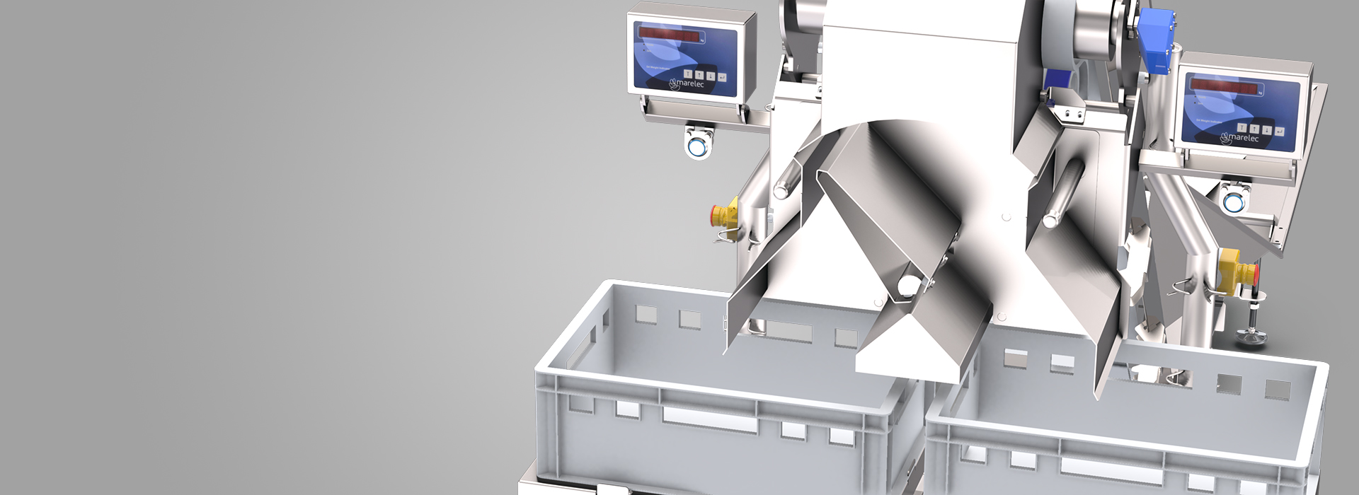 The MARELEC batch weigher uses a hopper scale or pocket weigher to make create fixed -weight batches consisting out of numerous products.