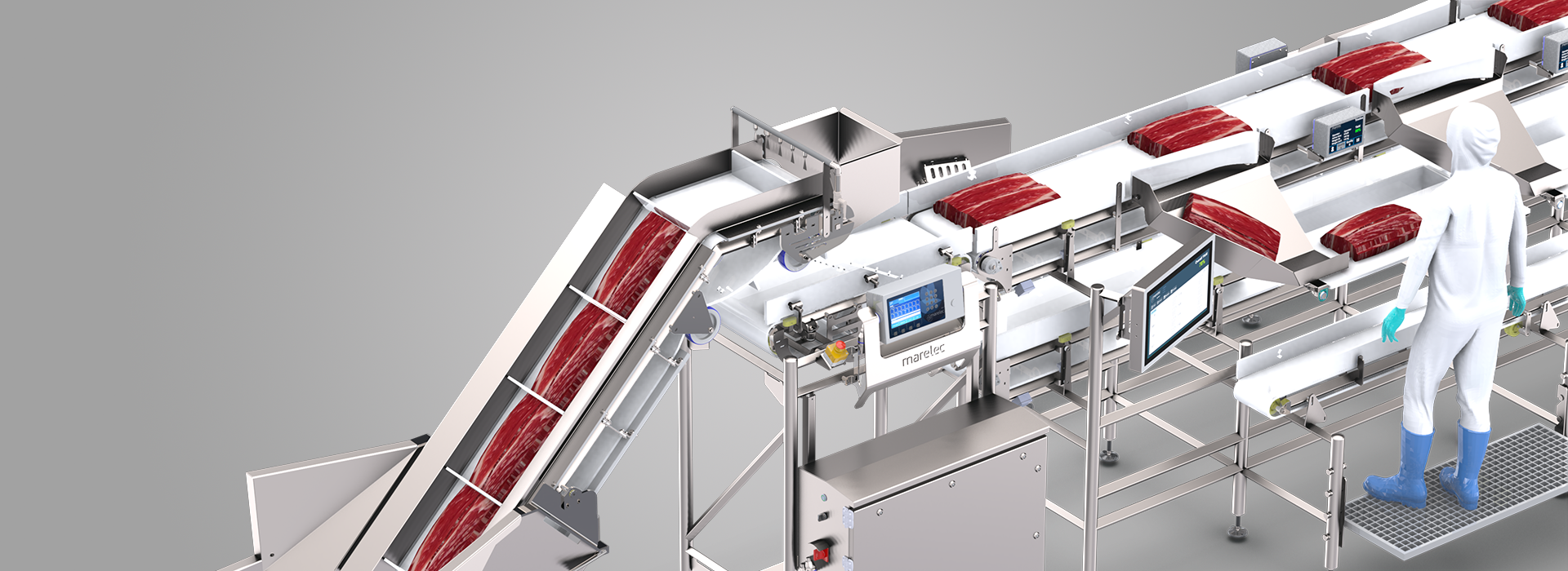Intelligent meat trimming line monitoring of live yield, capacity and quality per operator